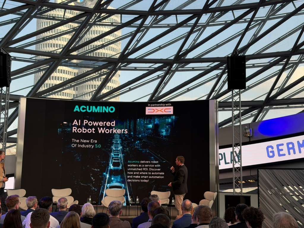 Acumino on stage at the Plug and Play Germany AI Summit at BMW Group headquarters in Munich